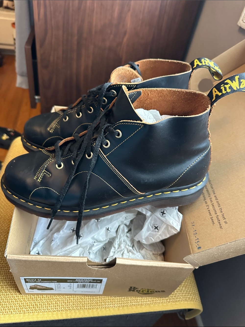 Dr. Martens Black Leather Chukka Boots with Yellow Stitching - Picture 3 of 7